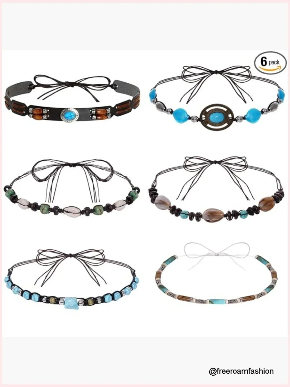 6Pc Western Hat Bands Cowboy Hat Accessories Leather Beaded Hatbands